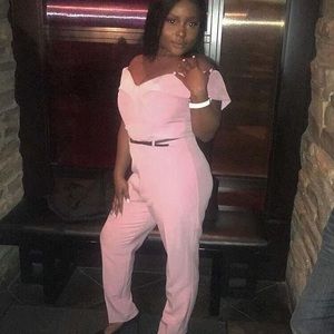 Pink Formal Belted Jumpsuit